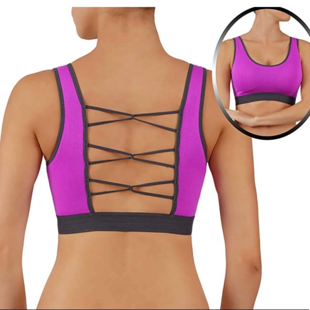 Criss Cross Back Detail Sports Bra in purple